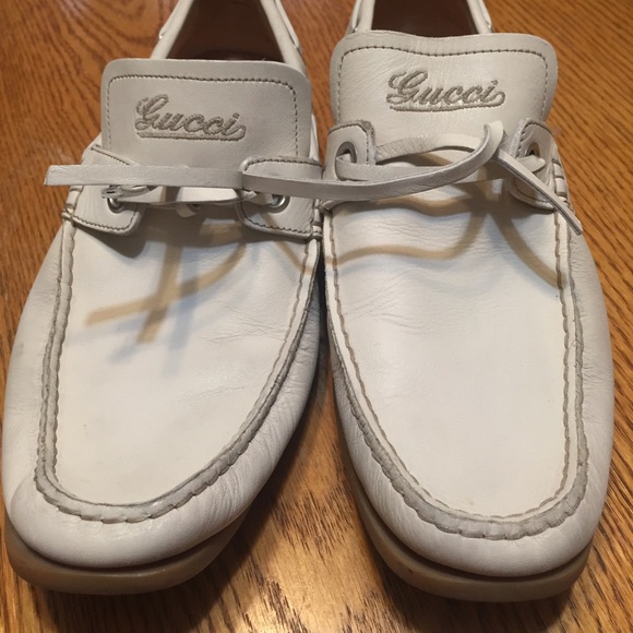 Gucci Other - GUCCI SHOES WHITE CALFSKIN LOGO BOAT SHOES 8 1/2